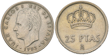 Испания 25 песет 1983 M, Хуан Карлос I (1975-2014) KM 824 медно-никель 4612-1122