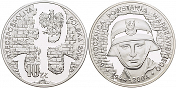 Польша 10 злотых 2004 MW, 60 лет Варшавскому восстанию 1944 года KM 497 серебро PROOF 1068-6-64
