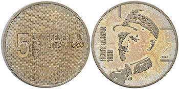 Швейцария 5 франков 1989 генерал Генри Гуисан - 1939 мобилизация KM 68 медно-никель  UNC  4593-941