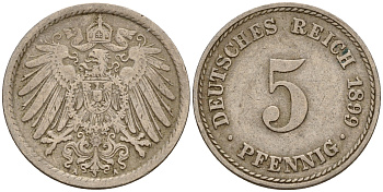Германия 5 пфеннигов 1899 A J.12, KM 11 медно-никель    4598-1124