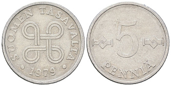 Финляндия 5 пенни 1979 KM 45a алюминий 218-952