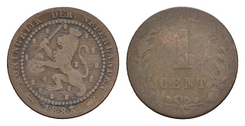 Нидерланды 1 цент 1883 Виллем III (1849-1890) KM 107 бронза 66-727