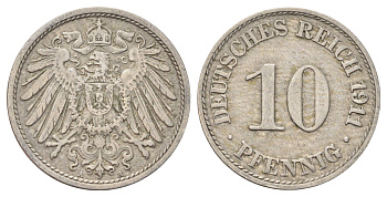 Германия 10 пфеннигов 1911 A KM 12, J. 13 медно-никель 4701-1126
