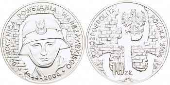 Польша 10 злотых 2004 MW, 60 лет Варшавскому восстанию 1944 года KM 497 серебро PROOF 1082-9-64