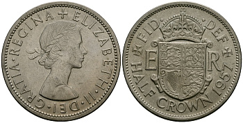 Великобритания 1/2 кроны 1957 Елизавета II (1952-2022) KM 907, Spink 4145 медно-никель 4125-531