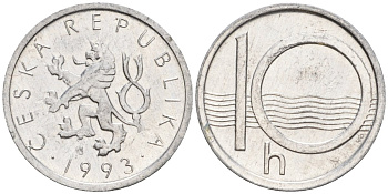 Чехия 10 геллеров 1993 b' KM 6 алюминий 4532-1159