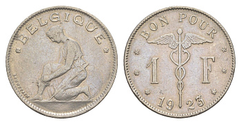 Бельгия 1 франк 1923 Belgique, Альберт I (1909-1934) KM 89 никель 4538-1216