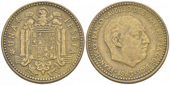 Испания 1 песета 1963 (63) Франсиско Франко (1939-1975) KM 775 алюминиевая бронза 68-143
