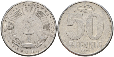 ГДР 50 пфеннигов 1971 A KM 12.2 алюминий 113-622