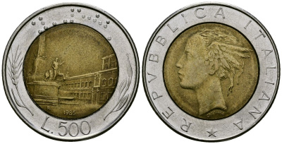 Италия 500 лир 1985 KM 111 биметалл 4165-1041