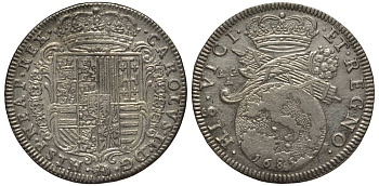 Неаполь и Сицилия тари (2 карлини) 1685 Карл II Испанский серебро aUNC 00-822-03
