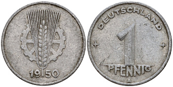 ГДР 1 пфенниг 1950 A KM 1 алюминий 192-1013