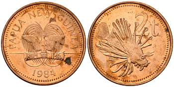 Папуа-Новая Гвинея 2 тойя 1984 Елизавета II (1953-) KM 2 бронза 4573-451