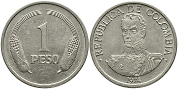 Колумбия 1 песо 1974 Симон Боливар KM 258.1 медно-никель 3336-622