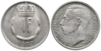ЛЮКСЕМБУРГ 1 ФРАНК 1972 ВЕЛИКИЙ ГЕРЦОГ ЖАН KM 55 медно-никель 53-554