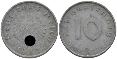 ГЕРМАНИЯ 10 РЕЙХСПФЕННИГОВ 1942 G KM 101, J. 371 цинк 4401-654