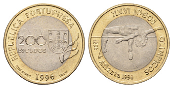 Португалия 200 эскудо 1996 XXVI летние Олимпийские Игры, Атланта 1996 KM 687 биметалл UNC 4675-347