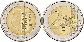 Нидерланды 2 евро 2004  КМ 241 биметалл UNC   4161-737