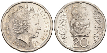 Новая Зеландия 20 центов 2006 Елизавета II (1952-2022), идол Пукаки KM 118а никелированная сталь 4579-1147