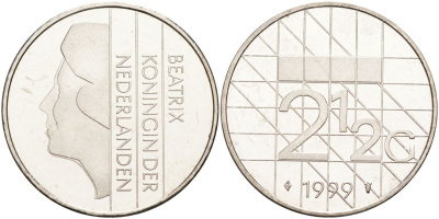 Нидерланды 2 1/2 гульдена 1999 Беатрикс (1980-2013) KM 206 никель 4593-726