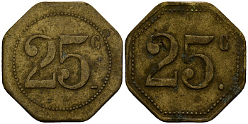 Франция 25 сантимов ND ресторанный жетон латунь 4166-411