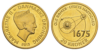 Дания 20 крон 2013 Датские ученые - Оле Кристенсен Рёмер KM 960 алюминиевая бронза UNC 4648-144