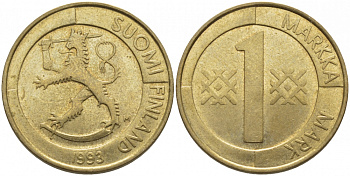 ФИНЛЯНДИЯ 1 МАРКА 1993 M KM 76 алюминиевая бронза 113-1152