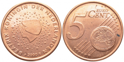 Нидерланды 5 евроцентов 2000 KM 236 сталь плакированная медью UNC 3856-533