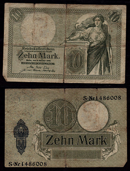 Германия 10 марок 1906 Женщина,аллегорические женщины Pick 9 b бумага 6289-55-1-2