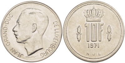 Люксембург 10 франков 1971 Великий герцог Жан (1964-2000) KM 57 никель 4403-1112