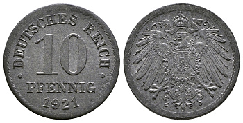 ГЕРМАНИЯ 10 ПФЕННИГОВ 1921 KM 26, J. 299 цинк 4380-227