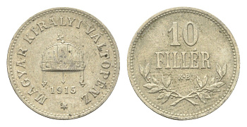 Венгрия 10 филлеров 1915 KB, Франц Иосиф I (1848-1916) KM 494 медь цинк никель 4665-729