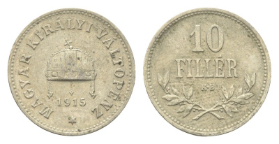 Венгрия 10 филлеров 1915 KB, Франц Иосиф I (1848-1916) KM 494 медь цинк никель 4665-729