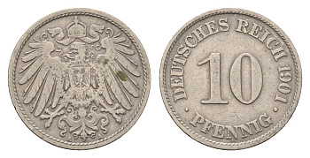 Германия 10 пфеннигов 1901 A, Вильгельм II (1888-1918) KM 12, J. 13 медно-никель 4636-831