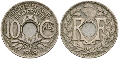 Франция 10 сантимов 1919 KM 866a, Le Franc 138.3 медно-никель 4143-843