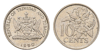 Тринидад и Тобаго 10 центов 1991 цветок гибискуса KM 31 медно-никель UNC 4669-823