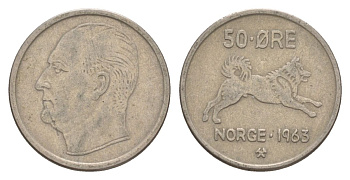 Норвегия 50 эре 1963 Улаф V (1957-1991) KM 408 медно-никель 4635-431