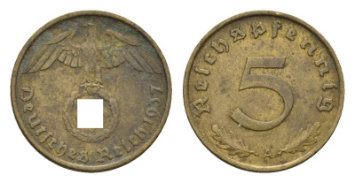 Германия 5 рейхспфеннигов 1937 A KM 91, J. 363 алюминиевая бронза 4684-231