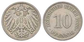 Германия 10 пфеннигов 1900 A KM 12, J. 13 медно-никель 4701-1115