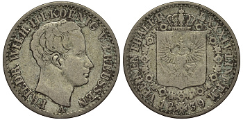 Пруссия 1/6 талера 1839 A, Фридрих Вильгельм III (1797-1840) KM 411 серебро 1519-1432