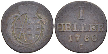 САКСОНИЯ 1 ГЕЛЛЕР 1780 С, ФРИДРИХ АВГУСТ III (1763-1806) KM 1002.1 (С90.1) медь 206-343