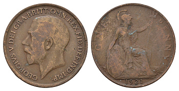 Великобритания 1 пенни 1921 Георг V (1910-1936) KM 810, Spink 4052 бронза 79-1531
