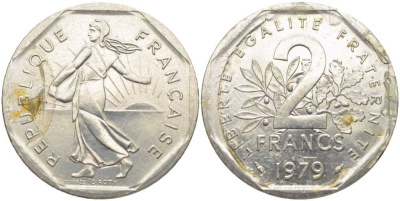 ФРАНЦИЯ 2 ФРАНКА 1979 СЕЯТЕЛЬ KM 942.1, LE FRANC 272.3 никель 109-1234