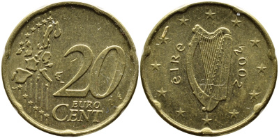 ИРЛАНДИЯ 20 ЕВРОЦЕНТОВ 2002 KM 36 латунь 4390-1011