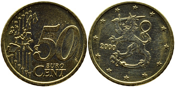 Финляндия 50 евроцентов 2000 М KM 103 нордик UNC 4390-1225