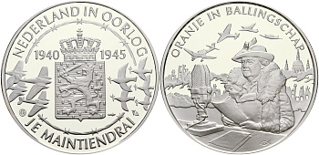 Нидерланды медаль ND Голландия в войне 1940-1945, правительство в изгнании, 31,3 гр, 45,0 мм  серебро  PROOF  1066-3-41