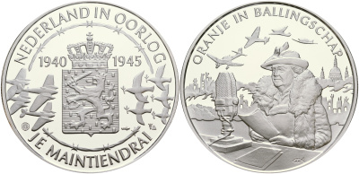 Нидерланды медаль ND Голландия в войне 1940-1945, правительство в изгнании, 31,3 гр, 45,0 мм  серебро  PROOF  1066-10-15
