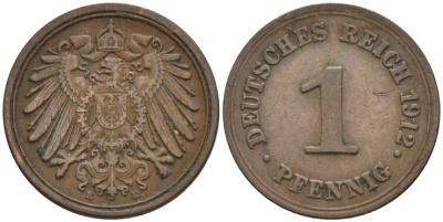 Германия 1 пфенниг 1912 E KM 10, J. 10 медь 4576-253