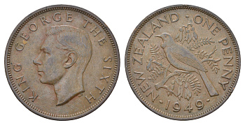Новая Зеландия 1 пенни 1949 Георг VI (1936-1952), новозеландский туи KM 21 бронза    4403-1234