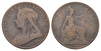 Великобритания 1 пенни 1901 Виктория (1837-1901) KM 790, Spink 3961 бронза 4661-435